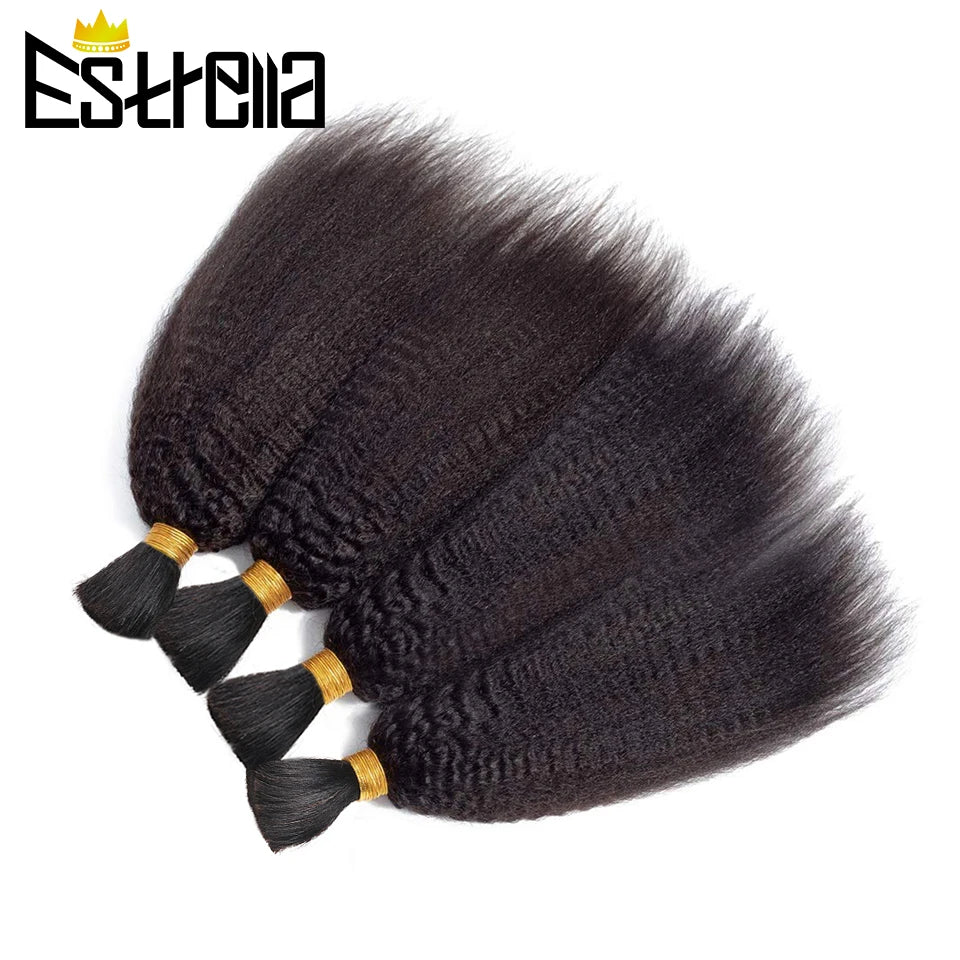Kinky Straight Human Braiding Hair Bundles No Weft Yaki Bulk Hair For Braiding 100% Unprocessed Remy Human Hair Extensions