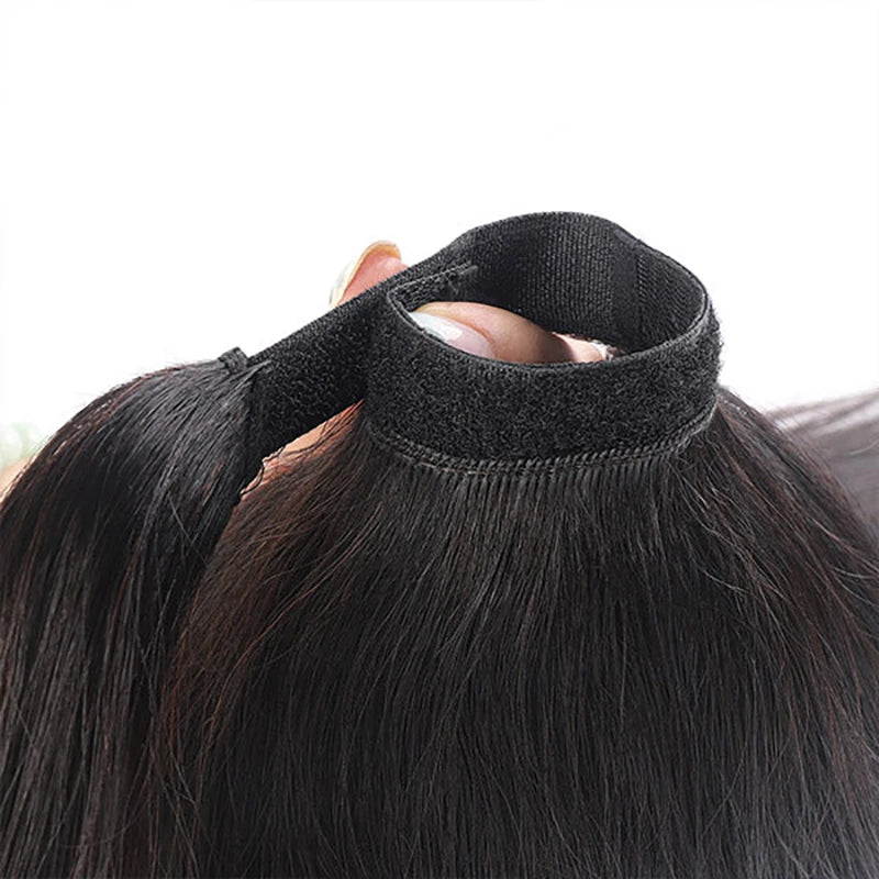 Straight Drawstring Ponytail 100% Human Hair Extensions Ponytail With Clips Natural Black Wrap Around Ponytail For Women