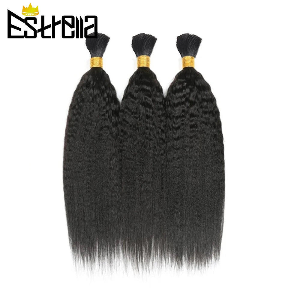 Kinky Straight Human Braiding Hair Bundles No Weft Yaki Bulk Hair For Braiding 100% Unprocessed Remy Human Hair Extensions