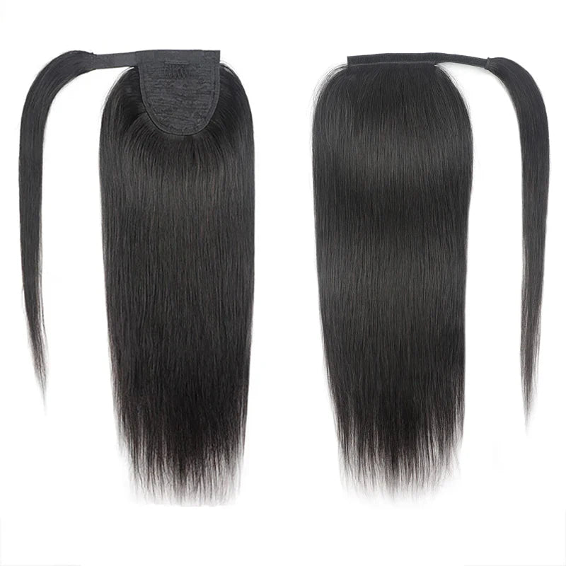 Straight Drawstring Ponytail 100% Human Hair Extensions Ponytail With Clips Natural Black Wrap Around Ponytail For Women