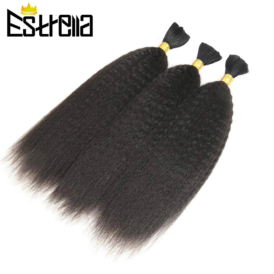 Kinky Straight Human Braiding Hair Bundles No Weft Yaki Bulk Hair For Braiding 100% Unprocessed Remy Human Hair Extensions