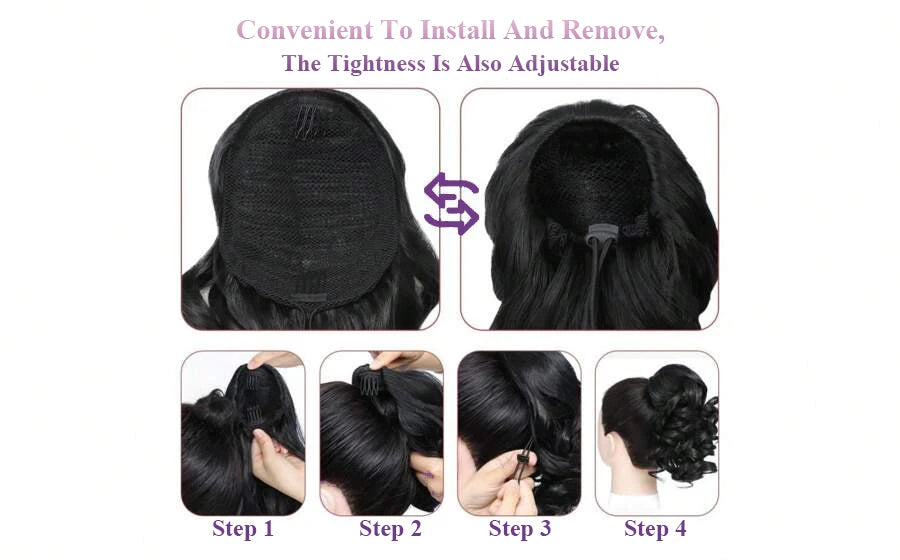 Straight Drawstring Ponytail 100% Human Hair Extensions Ponytail With Clips Natural Black Wrap Around Ponytail For Women