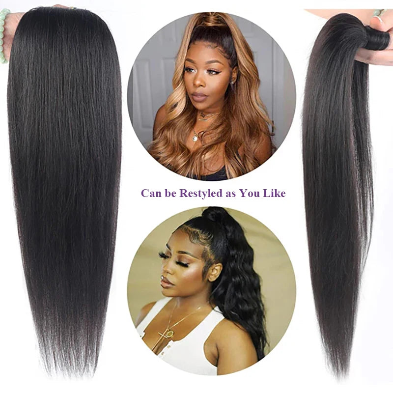 Straight Drawstring Ponytail 100% Human Hair Extensions Ponytail With Clips Natural Black Wrap Around Ponytail For Women