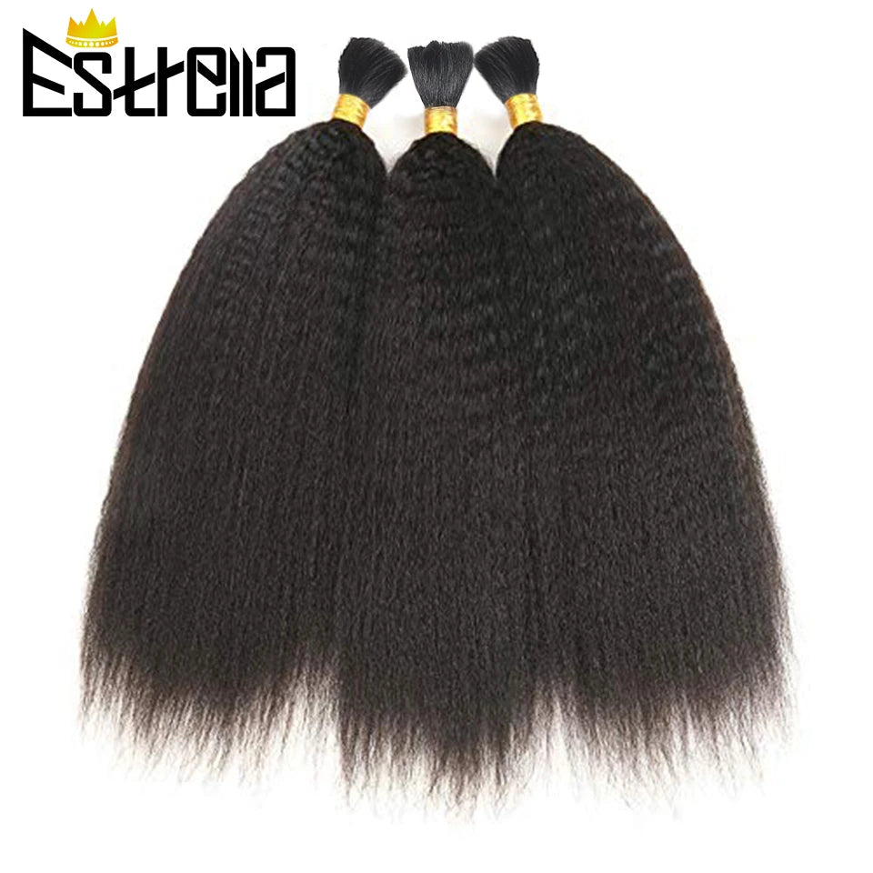 Kinky Straight Human Braiding Hair Bundles No Weft Yaki Bulk Hair For Braiding 100% Unprocessed Remy Human Hair Extensions